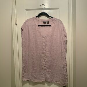 Jones &Co Jones New York Lavender V-Neck 100% Linen Button Up Sheath Tunic Top L